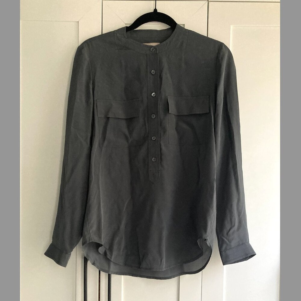 Dark gray silk Banana Republic buttondown blouse